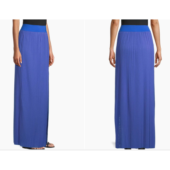 SHAN Womens Mia Pleated Mesh Maxi Skirt Royal Blue Front Slit Size 6 - Picture 2 of 11